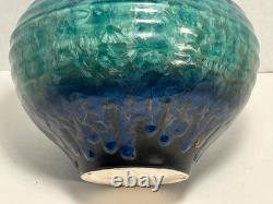 Vintage Bill Campbell Studio Pottery Crystalline & Drip Glaze Blue Vase Signed