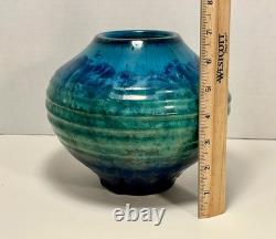 Vintage Bill Campbell Studio Pottery Crystalline & Drip Glaze Blue Vase Signed