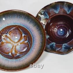 Vintage Bill Campbell Studio Pottery Handmade Drip Glaze Ceramic Bowls Set of 2