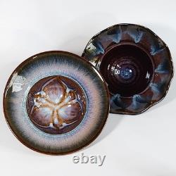 Vintage Bill Campbell Studio Pottery Handmade Drip Glaze Ceramic Bowls Set of 2