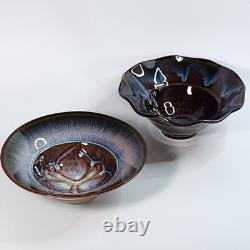 Vintage Bill Campbell Studio Pottery Handmade Drip Glaze Ceramic Bowls Set of 2