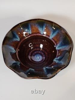 Vintage Bill Campbell Studio Pottery Handmade Drip Glaze Ceramic Bowls Set of 2