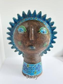 Vintage Bitossi Aldo Londi Rimini Blu Sun Figure Ceramic Sculpture Italy MCM