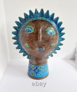 Vintage Bitossi Aldo Londi Rimini Blu Sun Figure Ceramic Sculpture Italy MCM