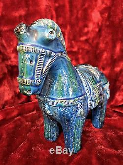 Vintage Bitossi Aldo Londi Rimini Blue Large Horse 10 Italian Studio Pottery