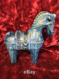 Vintage Bitossi Aldo Londi Rimini Blue Large Horse 10 Italian Studio Pottery