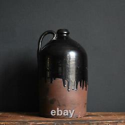 Vintage Black Drip Glazed Ceramic Earthenware Studio Pottery Flagon Winchcombe