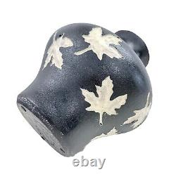 Vintage Black & White Pottery Vase Leaf Imprint Crackle Artist Signed 10 Tall