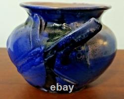 Vintage Blue Glaze Double Handle Studio Art Pottery Signed