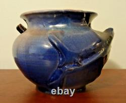 Vintage Blue Glaze Double Handle Studio Art Pottery Signed