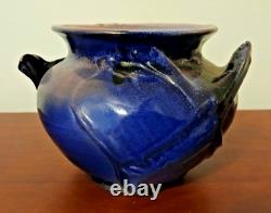 Vintage Blue Glaze Double Handle Studio Art Pottery Signed