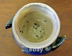 Vintage Blue Glaze Double Handle Studio Art Pottery Signed