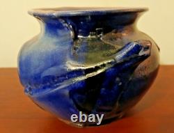 Vintage Blue Glaze Double Handle Studio Art Pottery Signed