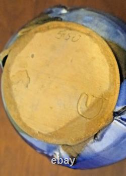 Vintage Blue Glaze Double Handle Studio Art Pottery Signed