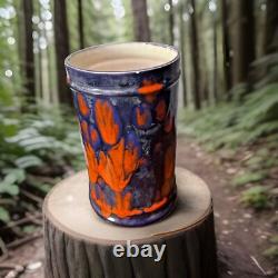 Vintage Blue Red Abstract Flower Drip Glaze MYSTERY MARK 7 High Pottery Ceramic