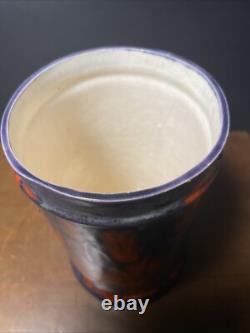 Vintage Blue Red Abstract Flower Drip Glaze MYSTERY MARK 7 High Pottery Ceramic