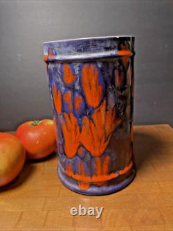 Vintage Blue Red Abstract Flower Drip Glaze MYSTERY MARK 7 High Pottery Ceramic