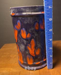 Vintage Blue Red Abstract Flower Drip Glaze MYSTERY MARK 7 High Pottery Ceramic
