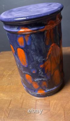 Vintage Blue Red Abstract Flower Drip Glaze MYSTERY MARK 7 High Pottery Ceramic