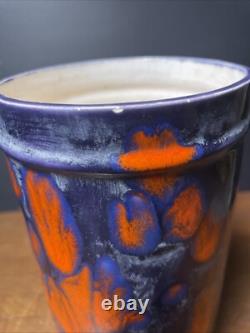 Vintage Blue Red Abstract Flower Drip Glaze MYSTERY MARK 7 High Pottery Ceramic