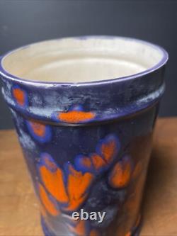 Vintage Blue Red Abstract Flower Drip Glaze MYSTERY MARK 7 High Pottery Ceramic