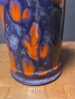 Vintage Blue Red Abstract Flower Drip Glaze MYSTERY MARK 7 High Pottery Ceramic