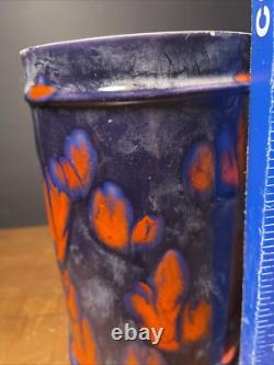 Vintage Blue Red Abstract Flower Drip Glaze MYSTERY MARK 7 High Pottery Ceramic