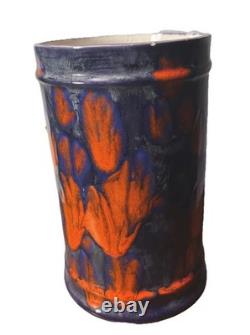 Vintage Blue Red Abstract Flower Drip Glaze MYSTERY MARK 7 High Pottery Ceramic