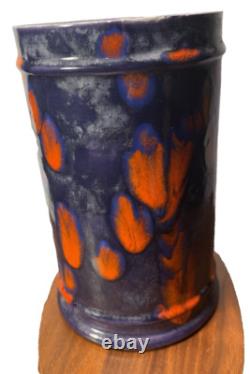 Vintage Blue Red Abstract Flower Drip Glaze MYSTERY MARK 7 High Pottery Ceramic