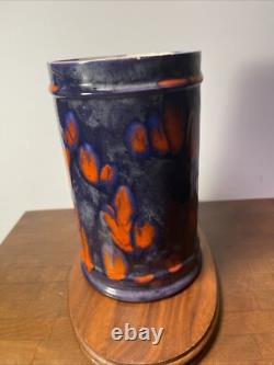 Vintage Blue Red Abstract Flower Drip Glaze MYSTERY MARK 7 High Pottery Ceramic