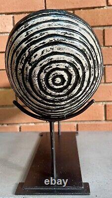 Vintage Blue White Hand Crafted Studio Pottery Pill Sculpture Mid Century Modern