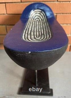 Vintage Blue White Hand Crafted Studio Pottery Pill Sculpture Mid Century Modern
