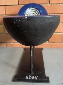 Vintage Blue White Hand Crafted Studio Pottery Pill Sculpture Mid Century Modern
