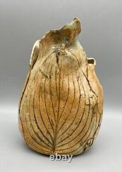 Vintage Botanical Leaf Studio Pottery Art Vase Signed Linnea