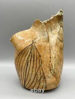 Vintage Botanical Leaf Studio Pottery Art Vase Signed Linnea