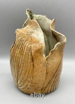 Vintage Botanical Leaf Studio Pottery Art Vase Signed Linnea