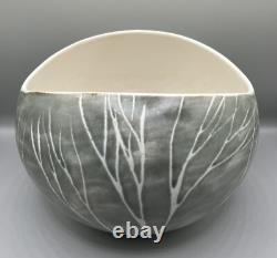 Vintage Brenda Andersen Design Studio Pottery Bowl Blue Gray Birch Trees Maine