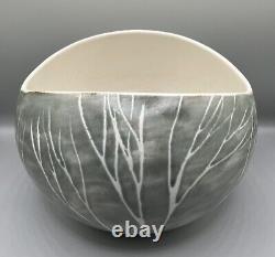 Vintage Brenda Andersen Design Studio Pottery Bowl Blue Gray Birch Trees Maine