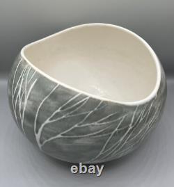 Vintage Brenda Andersen Design Studio Pottery Bowl Blue Gray Birch Trees Maine