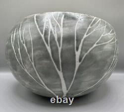 Vintage Brenda Andersen Design Studio Pottery Bowl Blue Gray Birch Trees Maine