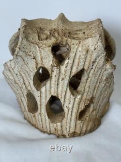 Vintage Bruce Anderson Brutalist Studio Pottery Owl Candle Holder Signed