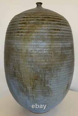 Vintage Bulbous Stoneware Vase Vessel Mid Century Modern Studio Pottery Deyoe