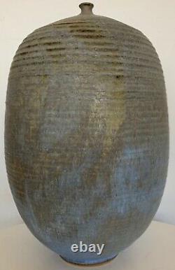 Vintage Bulbous Stoneware Vase Vessel Mid Century Modern Studio Pottery Deyoe