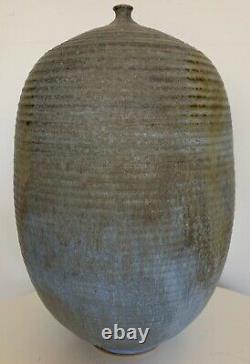Vintage Bulbous Stoneware Vase Vessel Mid Century Modern Studio Pottery Deyoe
