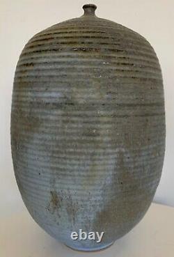 Vintage Bulbous Stoneware Vase Vessel Mid Century Modern Studio Pottery Deyoe