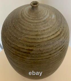 Vintage Bulbous Stoneware Vase Vessel Mid Century Modern Studio Pottery Deyoe