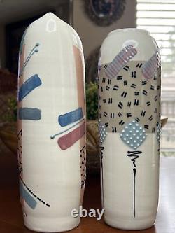 Vintage CHRISTY JOHNSON Porcelain Studio Art Pottery (2) Two Vases