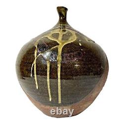 Vintage California Studio Signed Pottery Ceramic Drip Glaze Weed Pot Vase