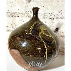 Vintage California Studio Signed Pottery Ceramic Drip Glaze Weed Pot Vase