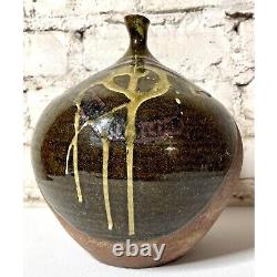Vintage California Studio Signed Pottery Ceramic Drip Glaze Weed Pot Vase